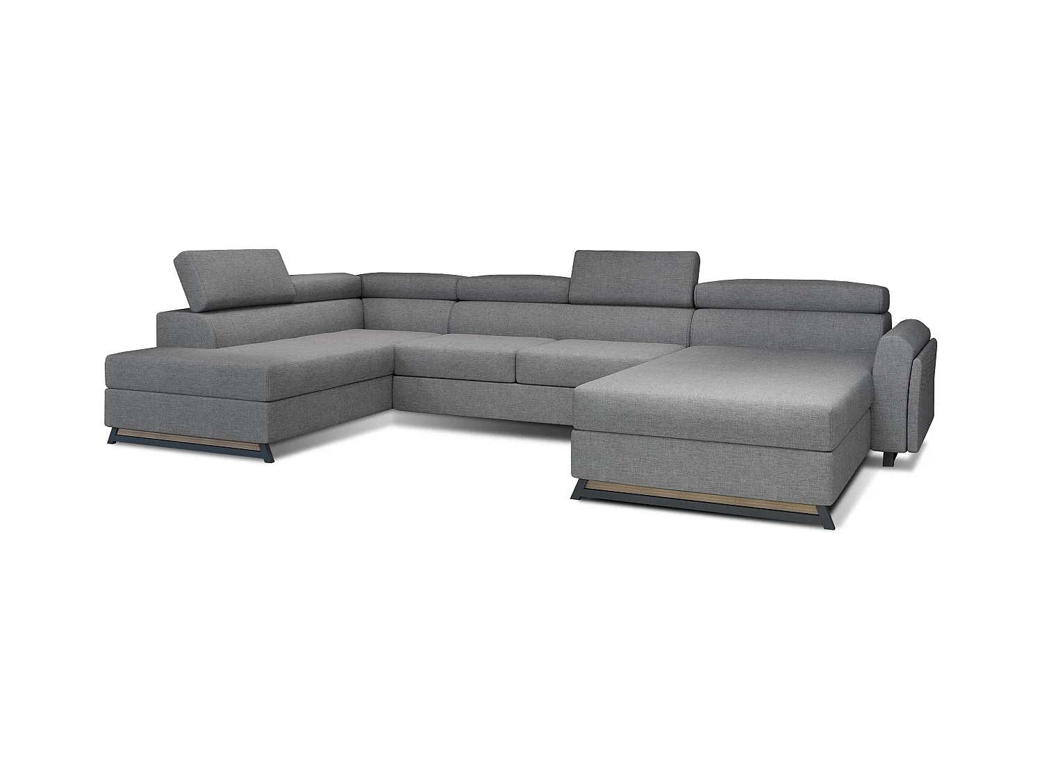 Grand canapé panoramique convertible tissu gris clair avec coffre Konba 370cm-Coffre de rangement à gauche