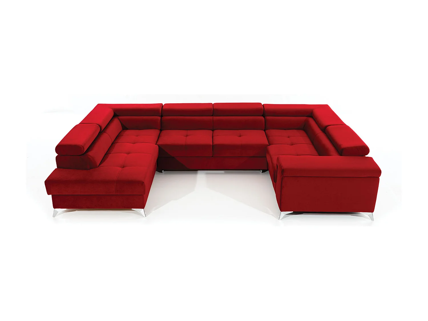 Canapé panoramique convertible TRIANO velours - têtières réglables-Beige foncé-Coffre à gauche