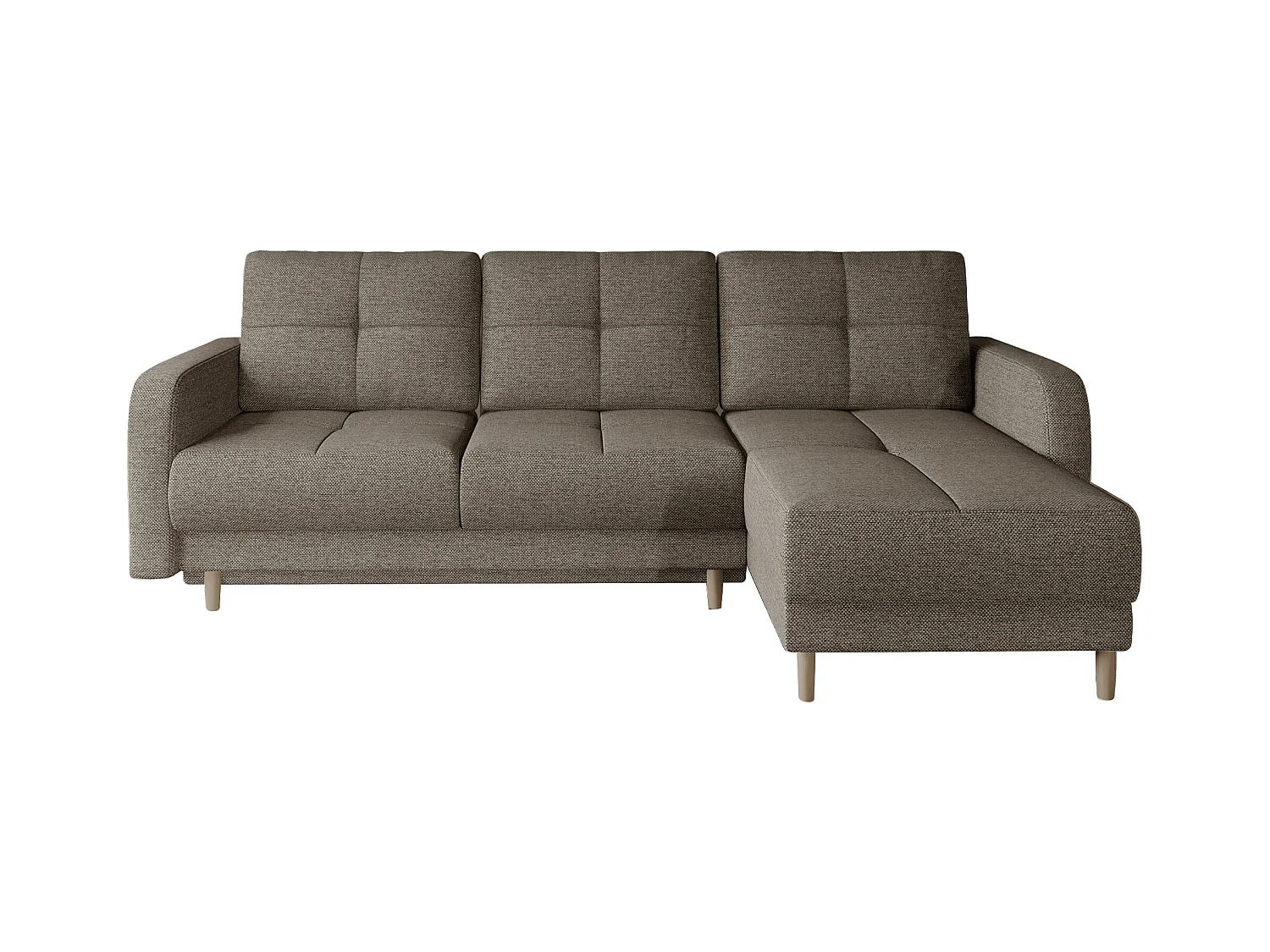 Canapé d'angle convertible et réversible tissu KINDO - Pieds bois clair-Beige foncé