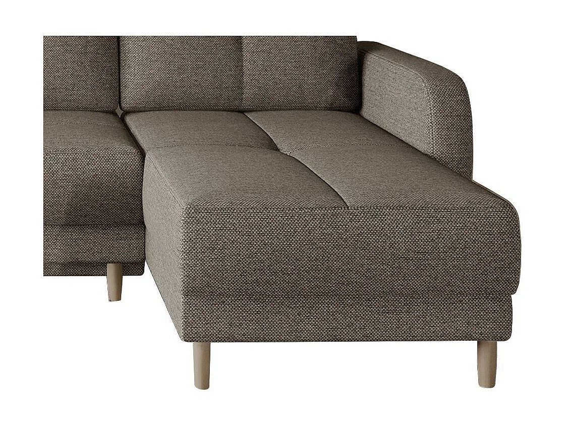 Scandinavische omkeerbare hoekbank donkerbeige stof en lichthouten poten Kindo 240 cm