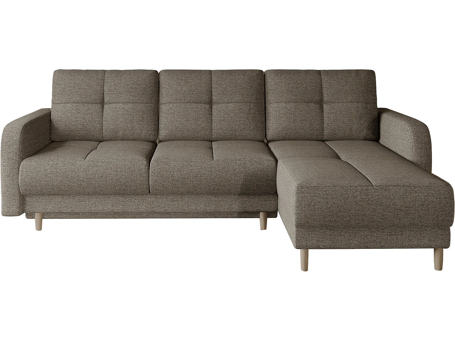 Canapé d'angle convertible et réversible tissu KINDO - Pieds bois clair-Beige foncé