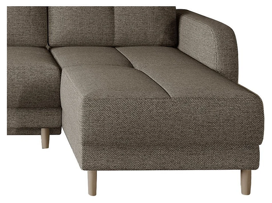 Canapé d'angle convertible et réversible tissu KINDO - Pieds bois clair-Beige foncé