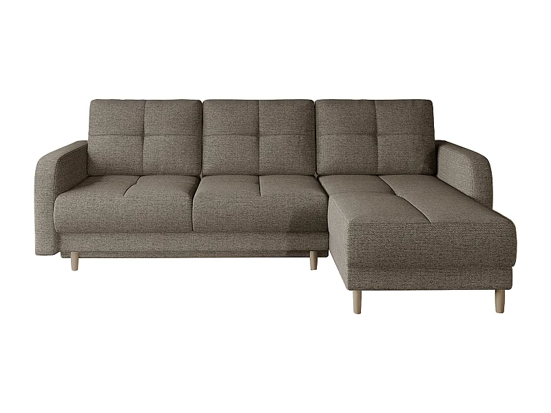 Canapé d'angle convertible et réversible tissu KINDO - Pieds bois clair-Beige foncé