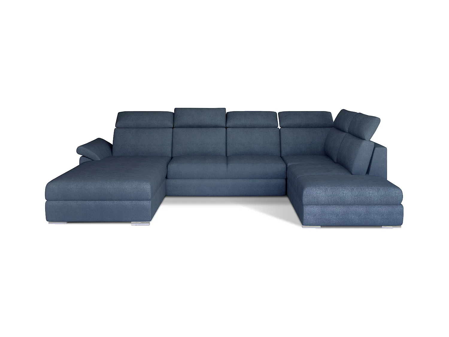Canapé panoramique convertible tissu bleu jean coffre de rangement à gauche Levano 330cm