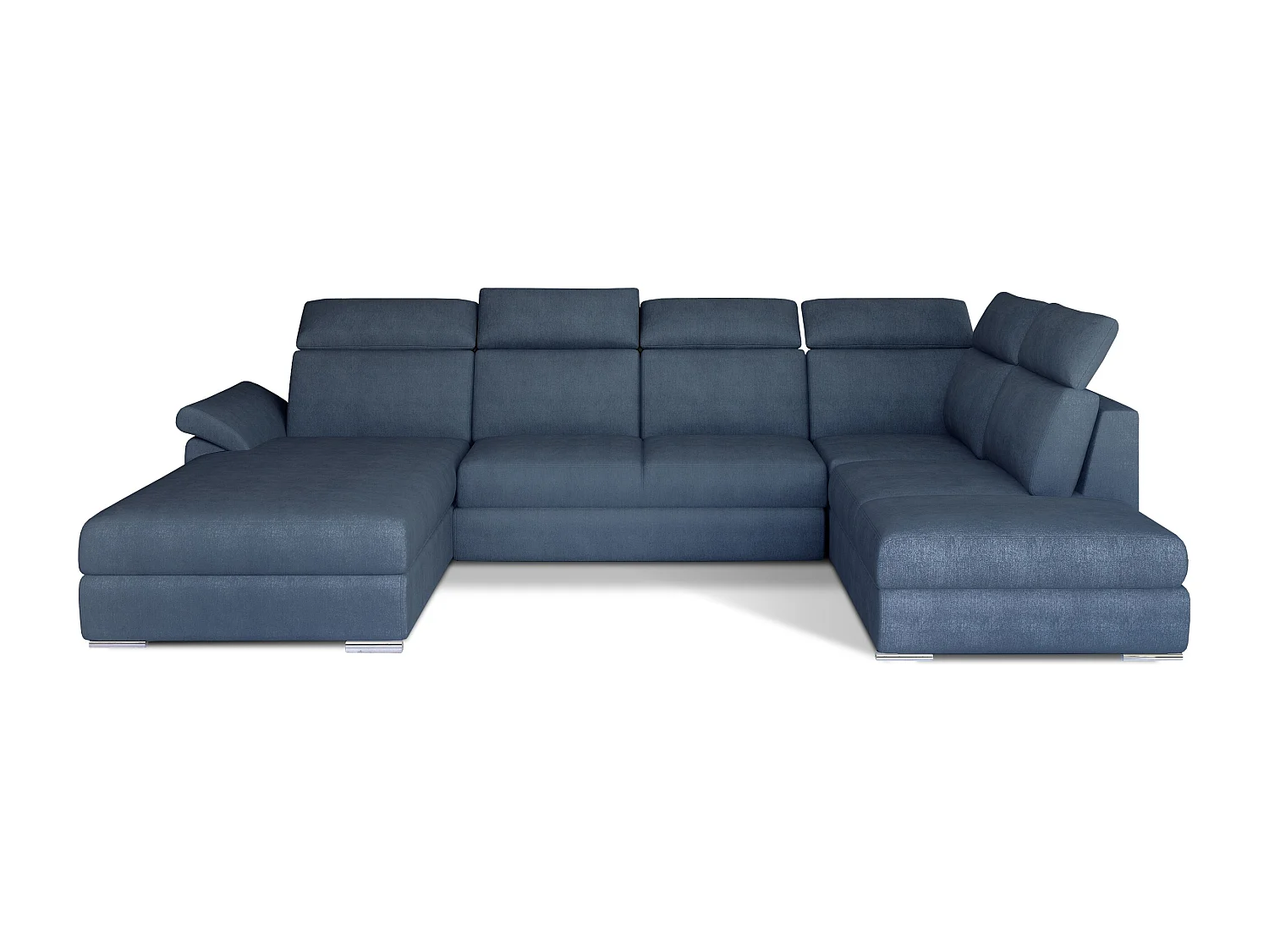 Canapé panoramique convertible tissu bleu jean coffre de rangement à gauche Levano 330cm