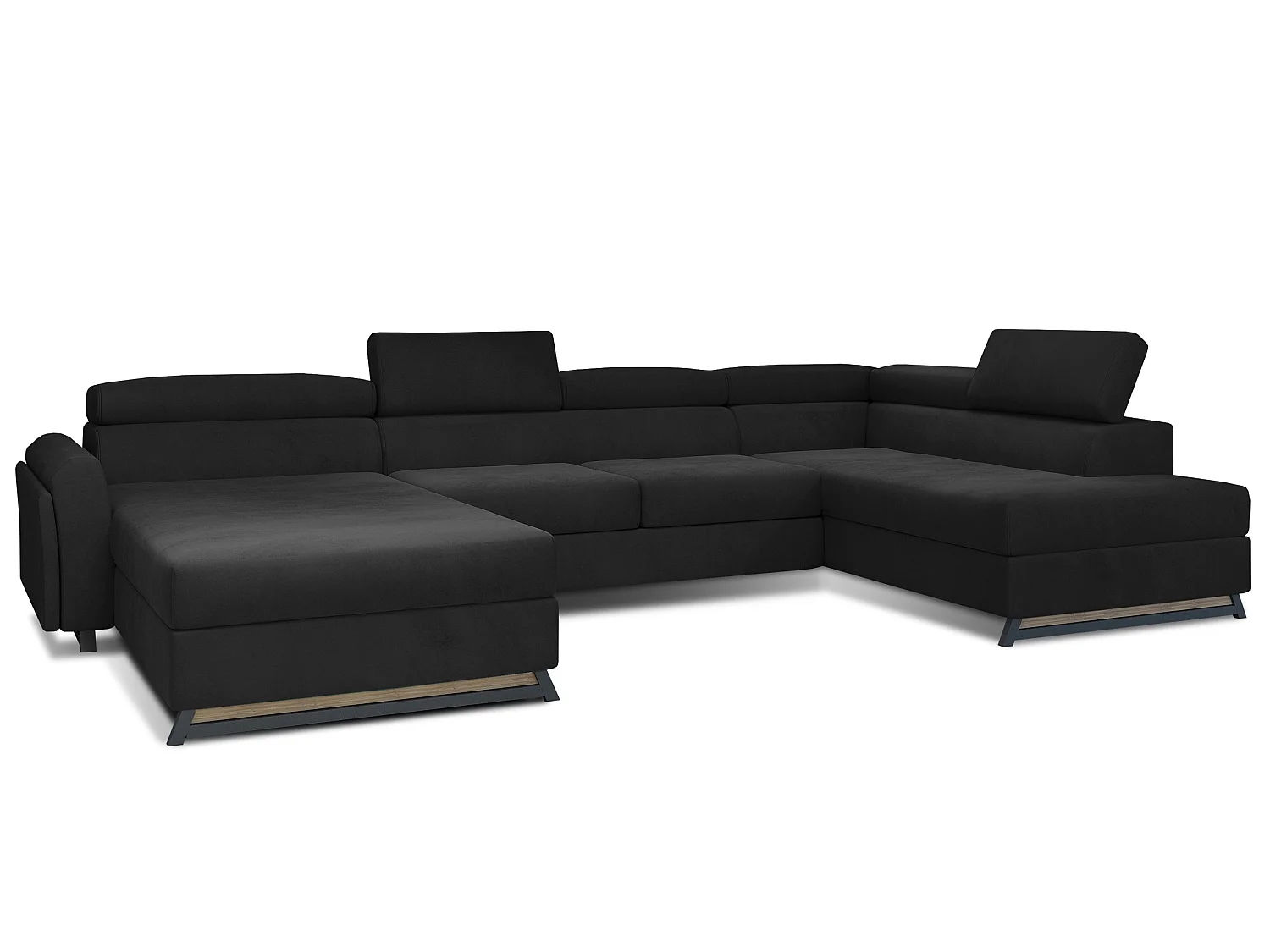 Grand canapé panoramique convertible velours noir avec coffre Konba 370cm-Coffre de rangement à droite