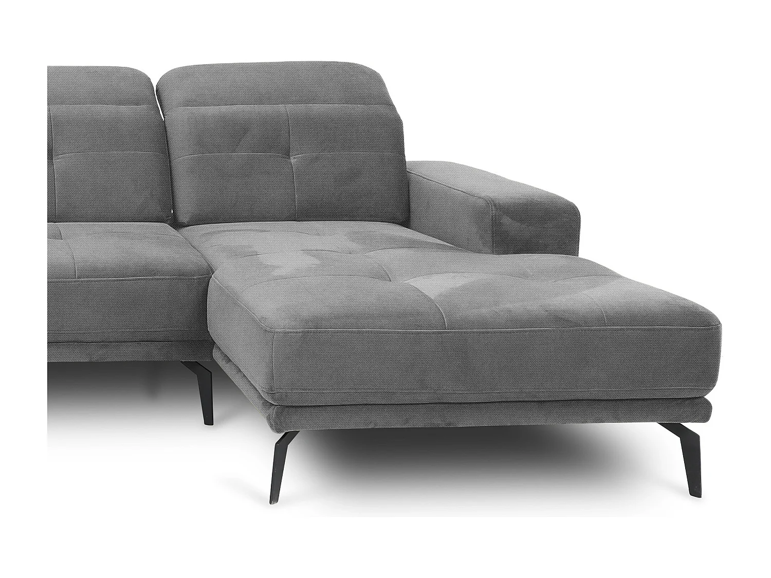 Canapé panoramique moderne velours gris têtières angle gauche Versus 350cm