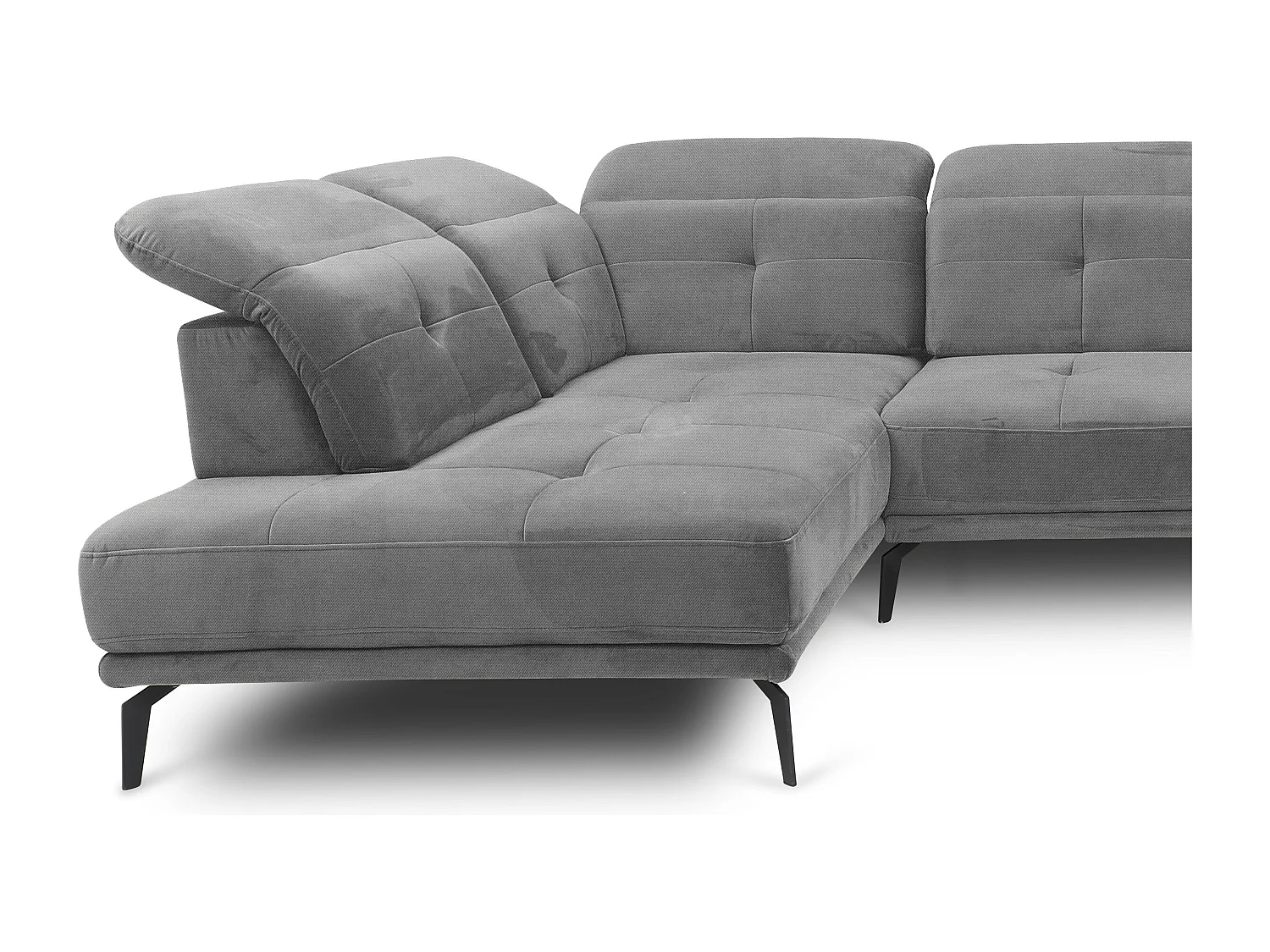 Canapé panoramique moderne velours gris têtières angle gauche Versus 350cm