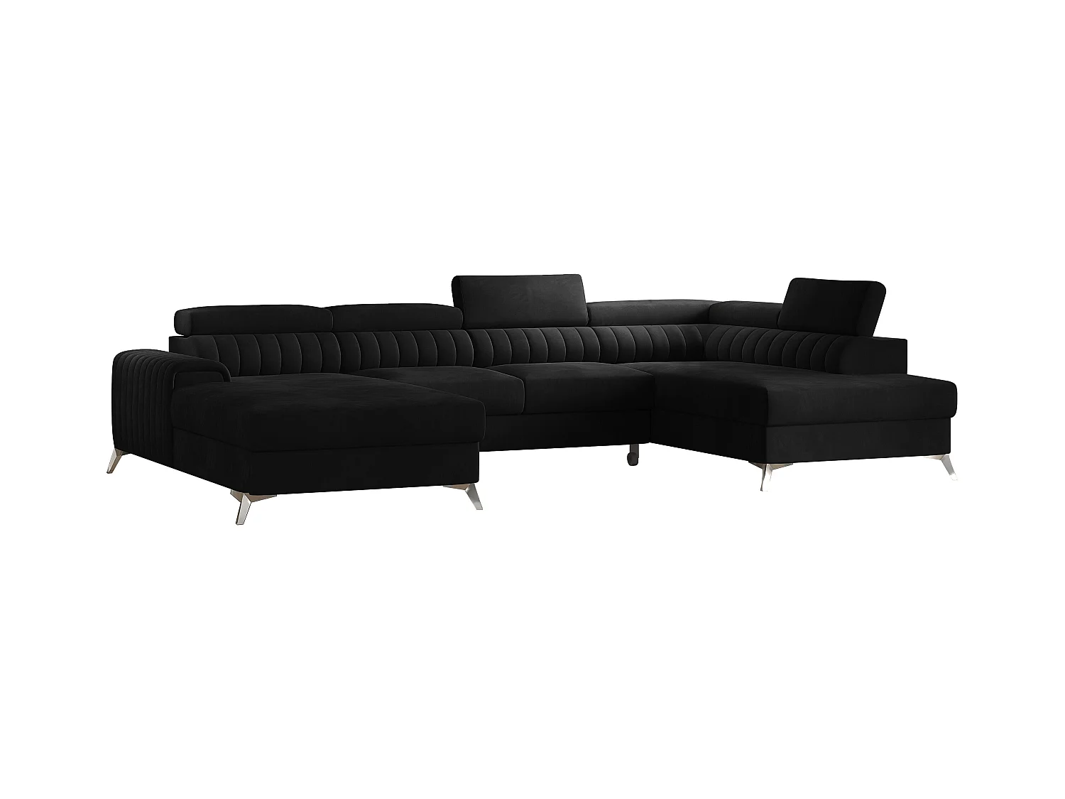 Canapé d'angle U velours noir coffre de rangement à droite Kalante 347cm