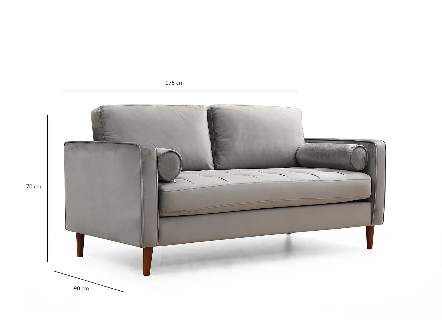 Canapé 2 places velours gris clair Romuza 175cm