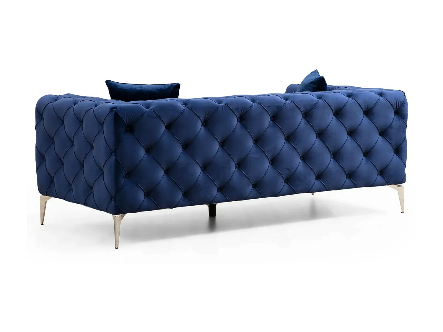 2-zitsbank bekleed met marineblauw fluweel en chromen poten Herakles 197 cm