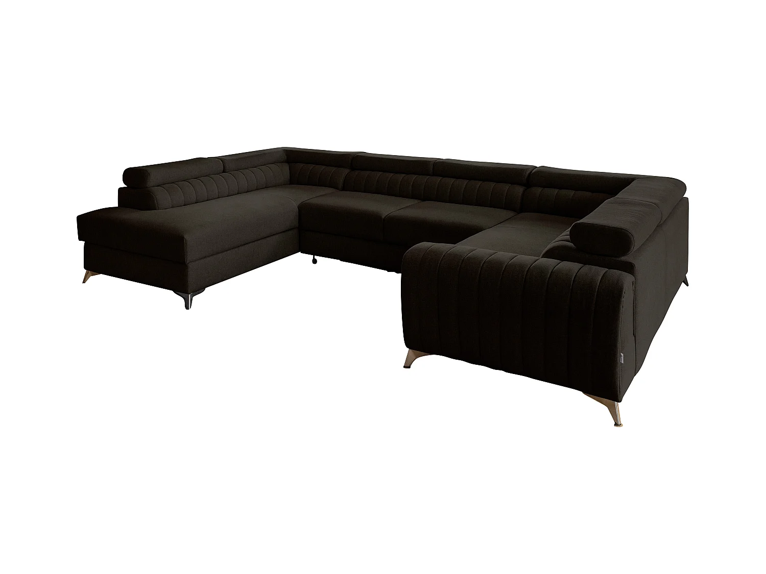 Canapé panoramique convertible tissu chocolat avec coffre de rangement Louve 340cm-Coffre de rangement à gauche