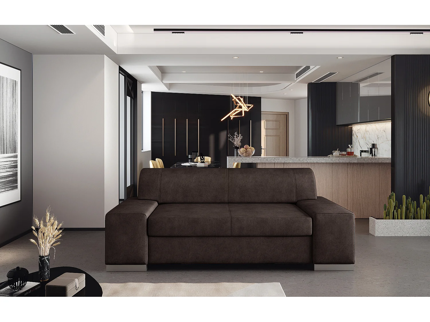 Canapé minimaliste 2-3 places tissu marron Plazo 190cm