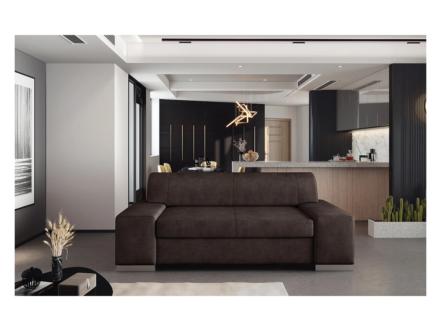 Canapé minimaliste 2-3 places tissu marron Plazo 190cm