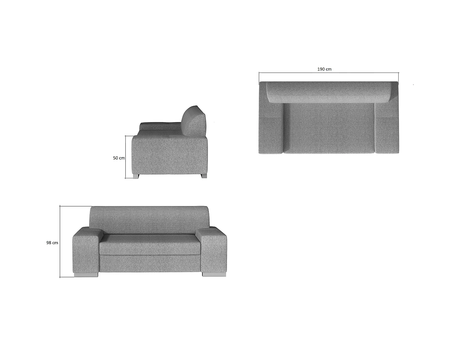Canapé minimaliste 2-3 places tissu marron Plazo 190cm