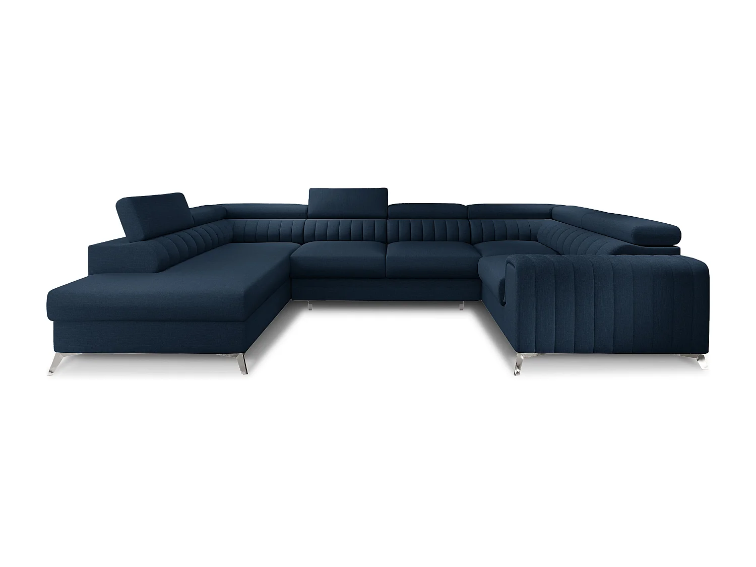 Sofá panorámico convertible de tela LOUVE - Almacenamiento y reposacabezas ajustables-Azul oscuro-Caja Lado izquierdo