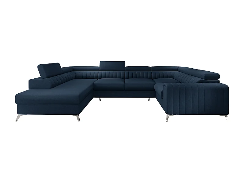 Panoramische slaapbank in marineblauwe stof met opbergdoos Louve 340 cm-Opslagruimte naar links