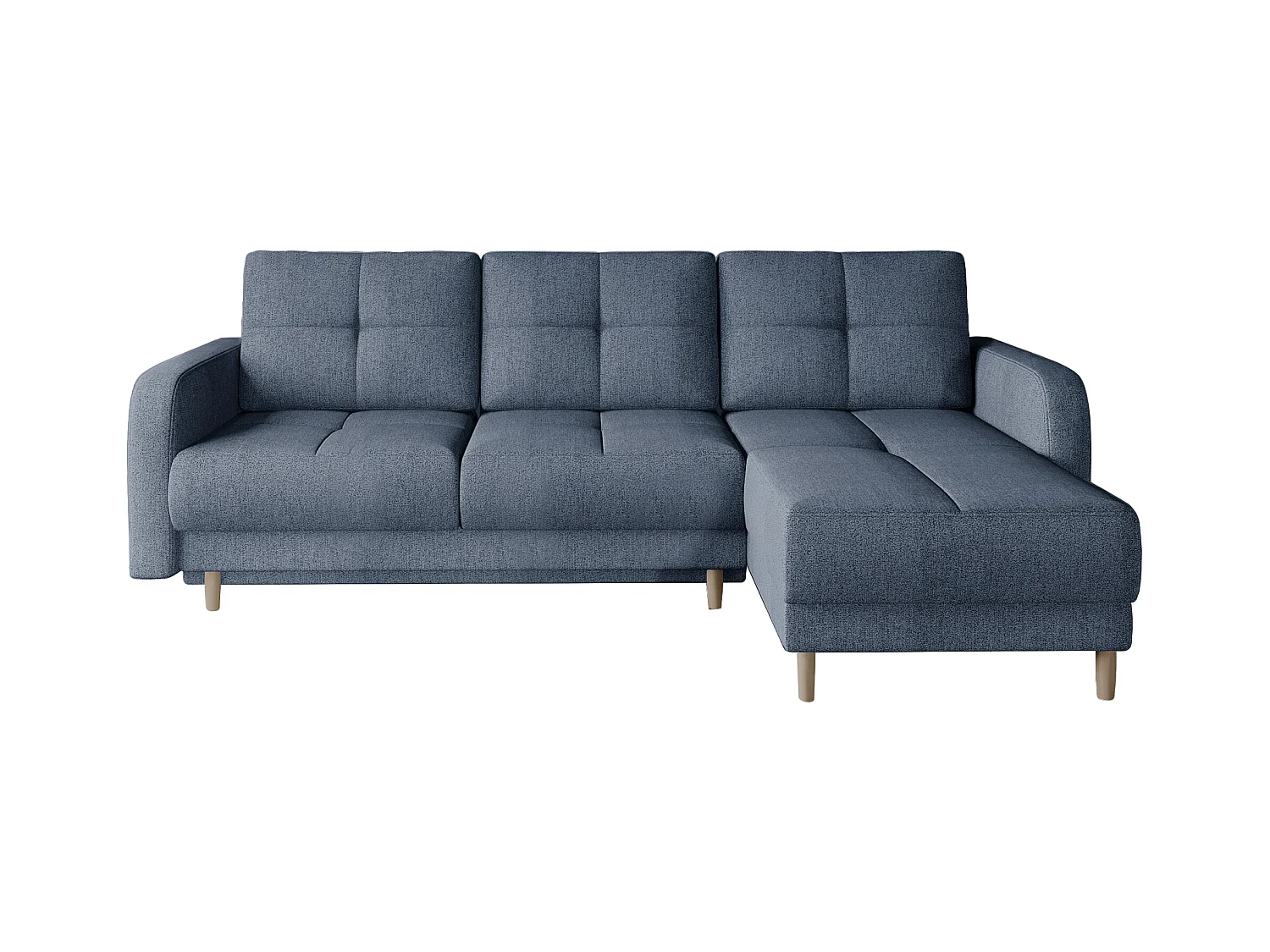 Canapé d'angle convertible et réversible tissu KINDO - Pieds bois clair-Bleu turquin