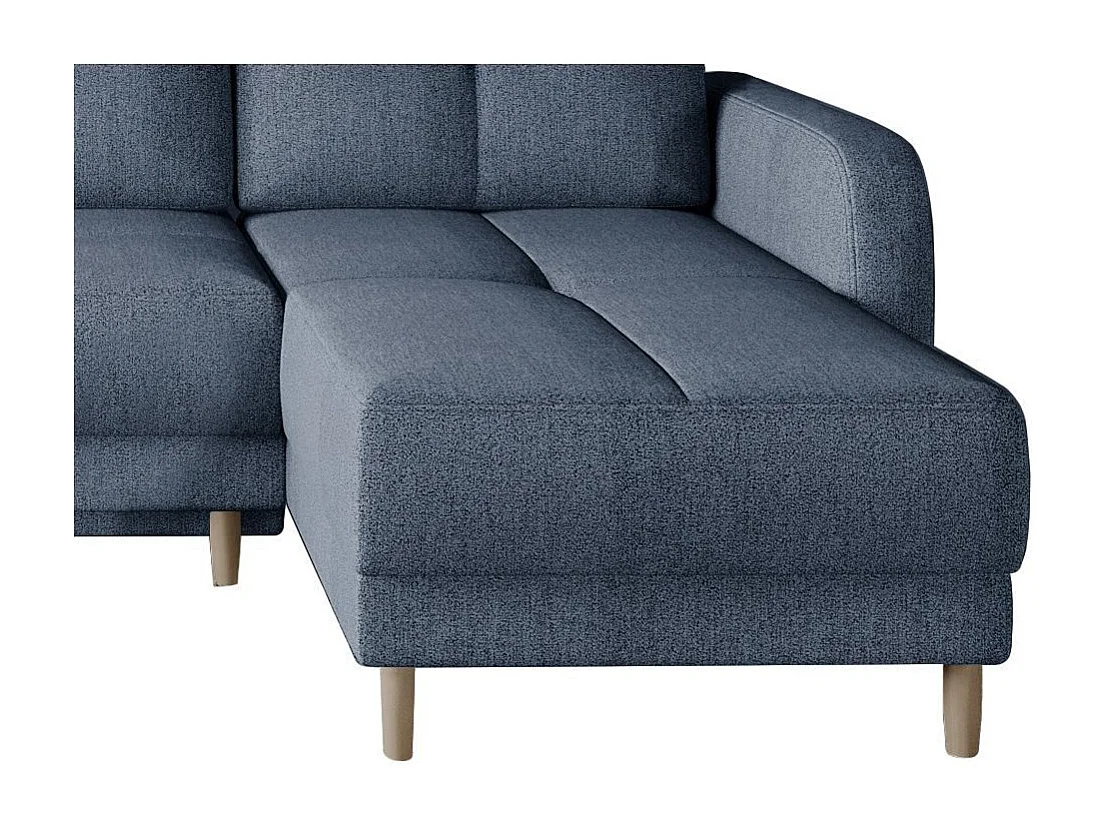 Sofá esquinero convertible y reversible de tela KINDO - Patas de madera clara-Color Azul turquesa