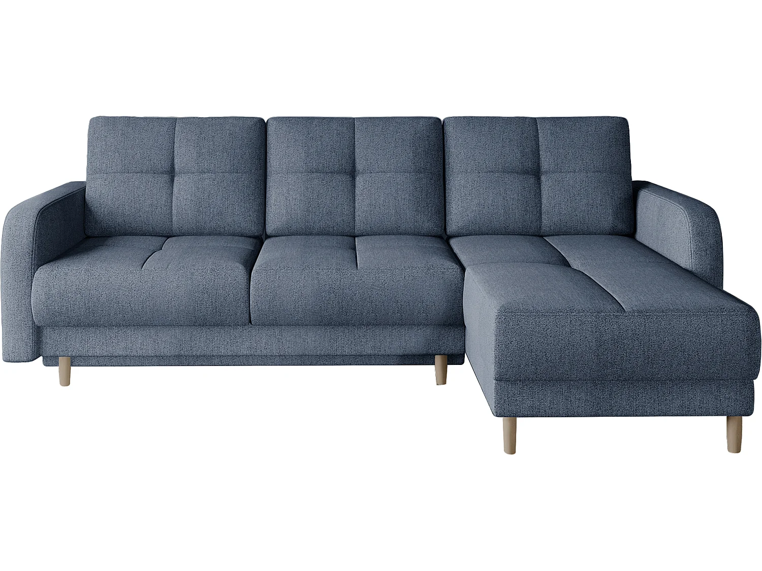 Canapé d'angle convertible et réversible tissu KINDO - Pieds bois clair-Bleu turquin