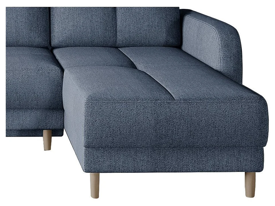 Canapé d'angle convertible et réversible tissu KINDO - Pieds bois clair-Bleu turquin