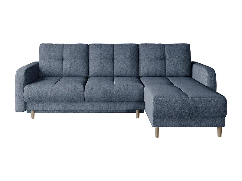 Canapé d'angle convertible et réversible tissu KINDO - Pieds bois clair-Bleu turquin