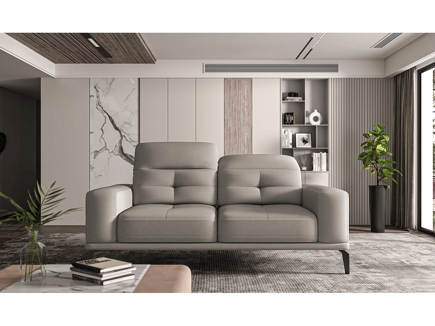 Canapé droit design 2-3 places tissu marron clair Torpille 195cm