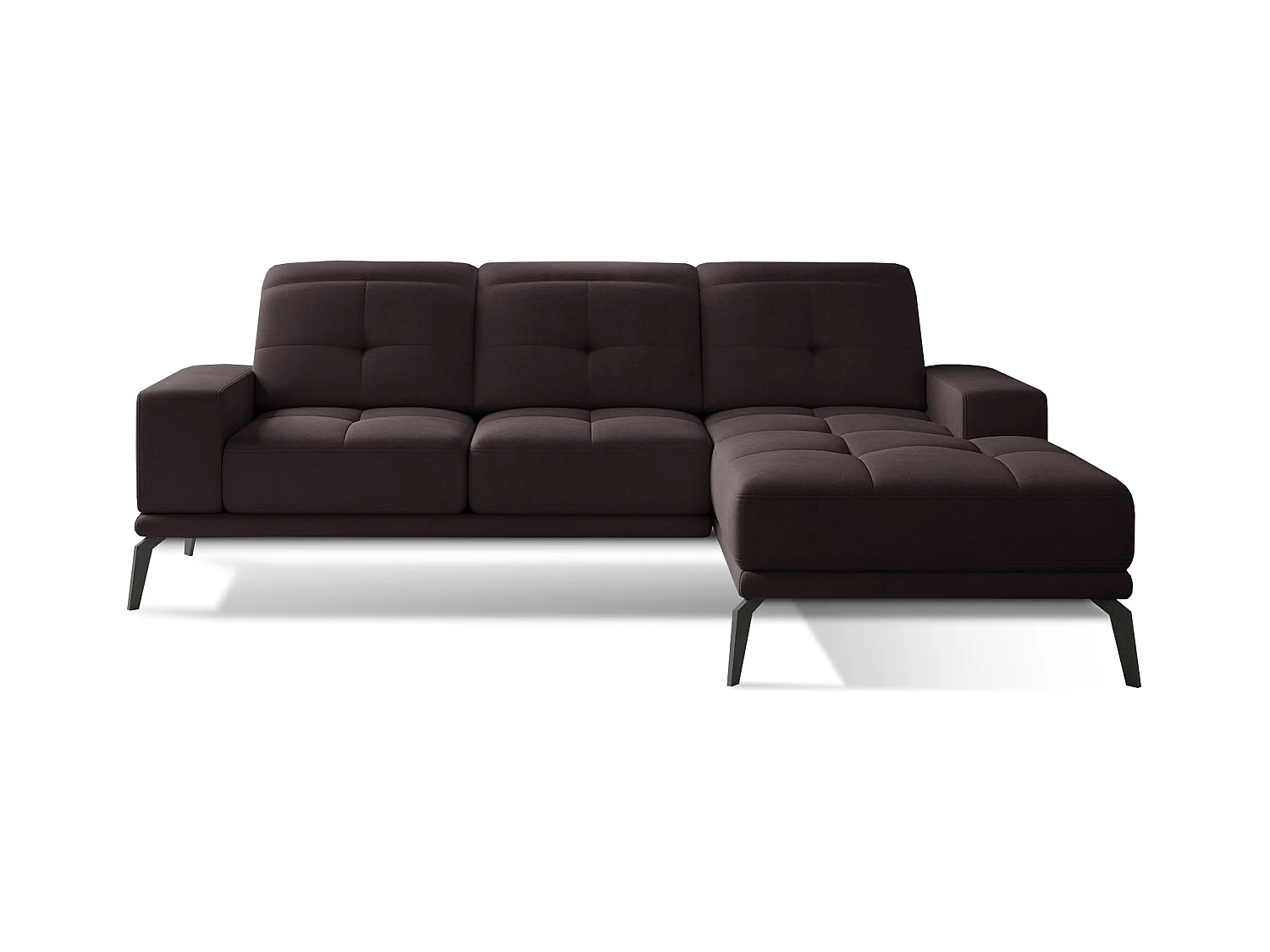Canapé d'angle droit 5 places velours marron foncé Torpille 265cm