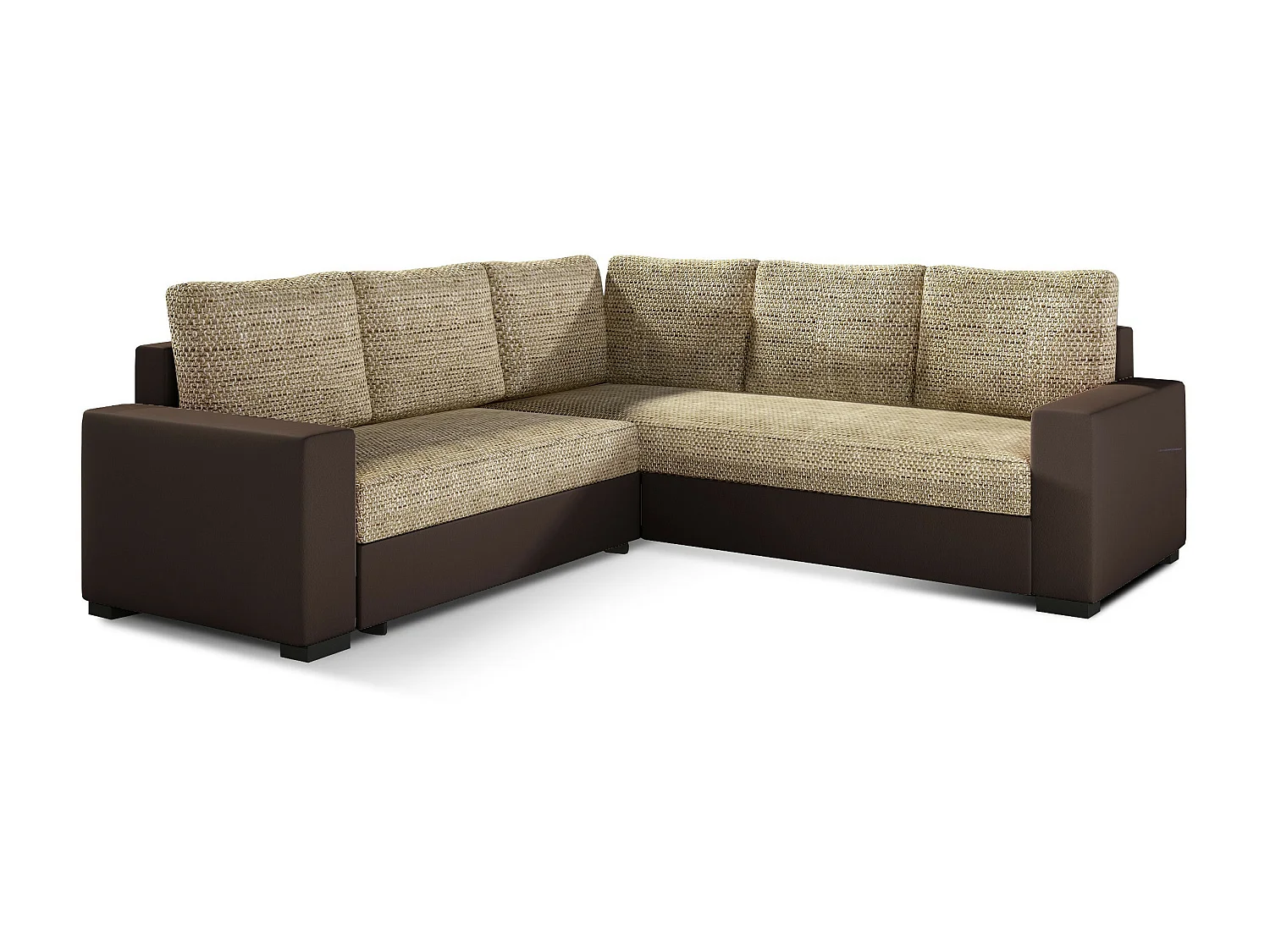 Canapé d'angle convertible simili marron et tissu beige chiné Travor 235cm