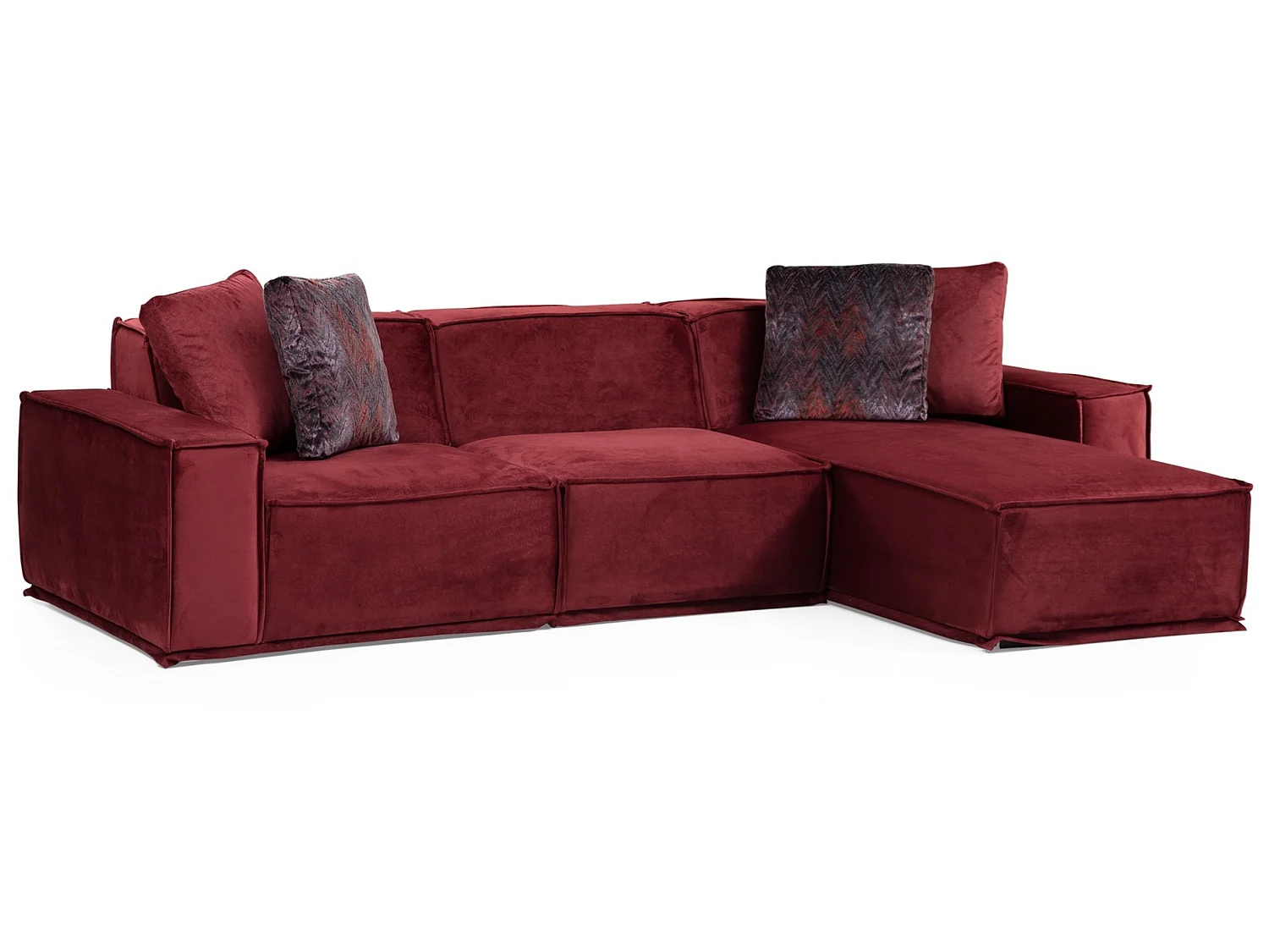 Canapé d'angle modulable velours bordeaux Kego L 300 x P 170cm-angle droit