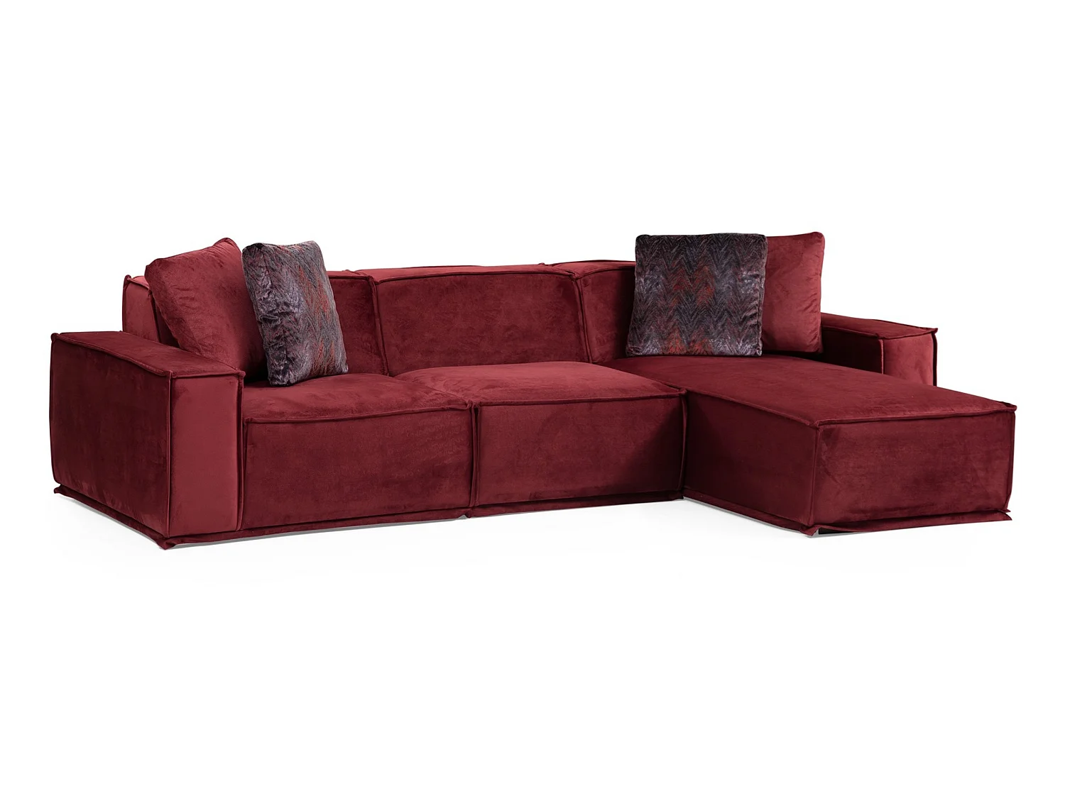Kego bordeaux fluwelen modulaire hoekbank L 300 x D 170 cm-juiste hoek