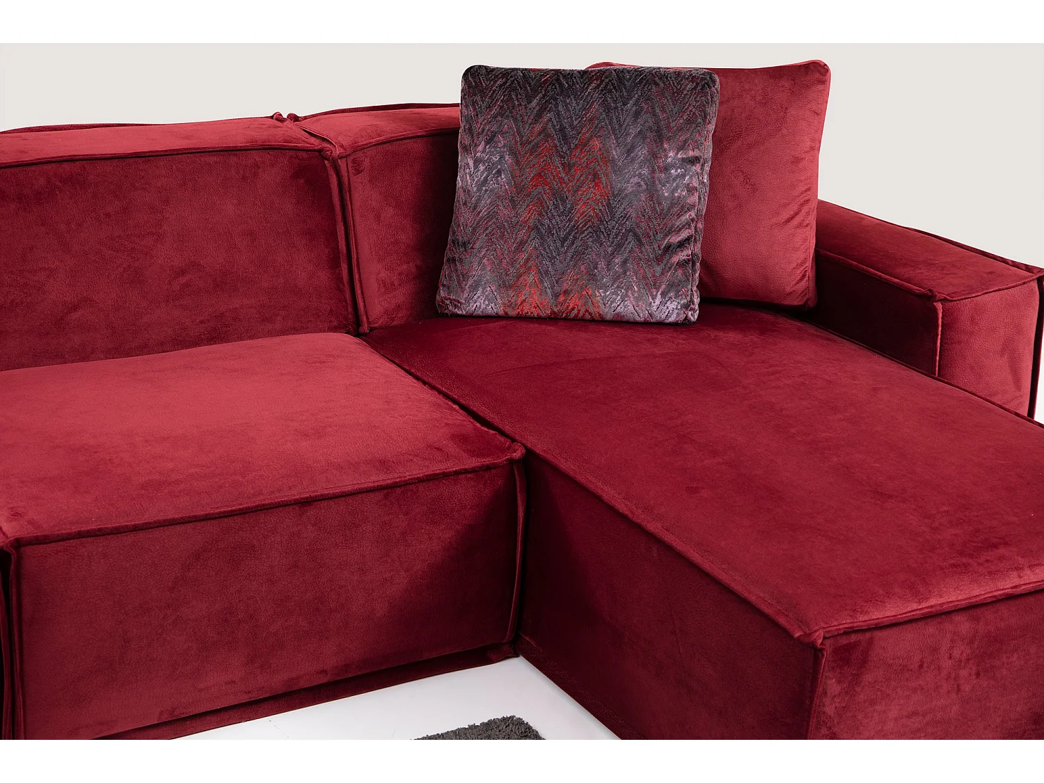 Canapé d'angle modulable velours bordeaux Kego L 300 x P 170cm-angle droit