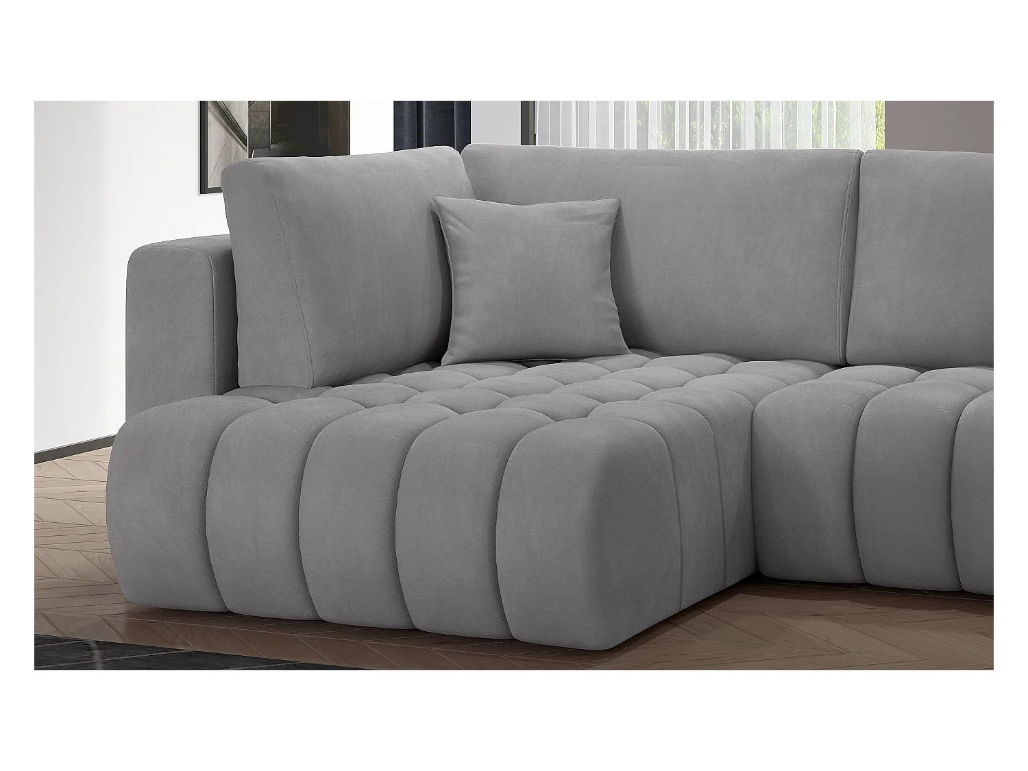 Canapé panoramique convertible design capitonné velours vert foncé méridienne droite Boston 350cm