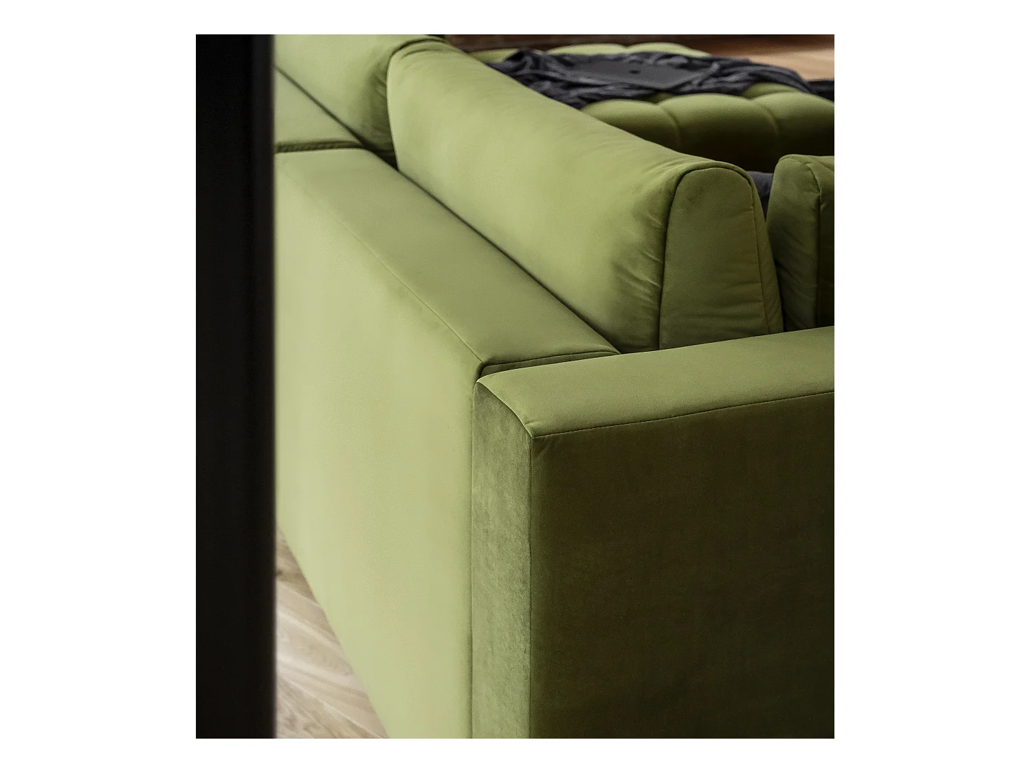 Canapé panoramique convertible design capitonné velours vert foncé méridienne droite Boston 350cm