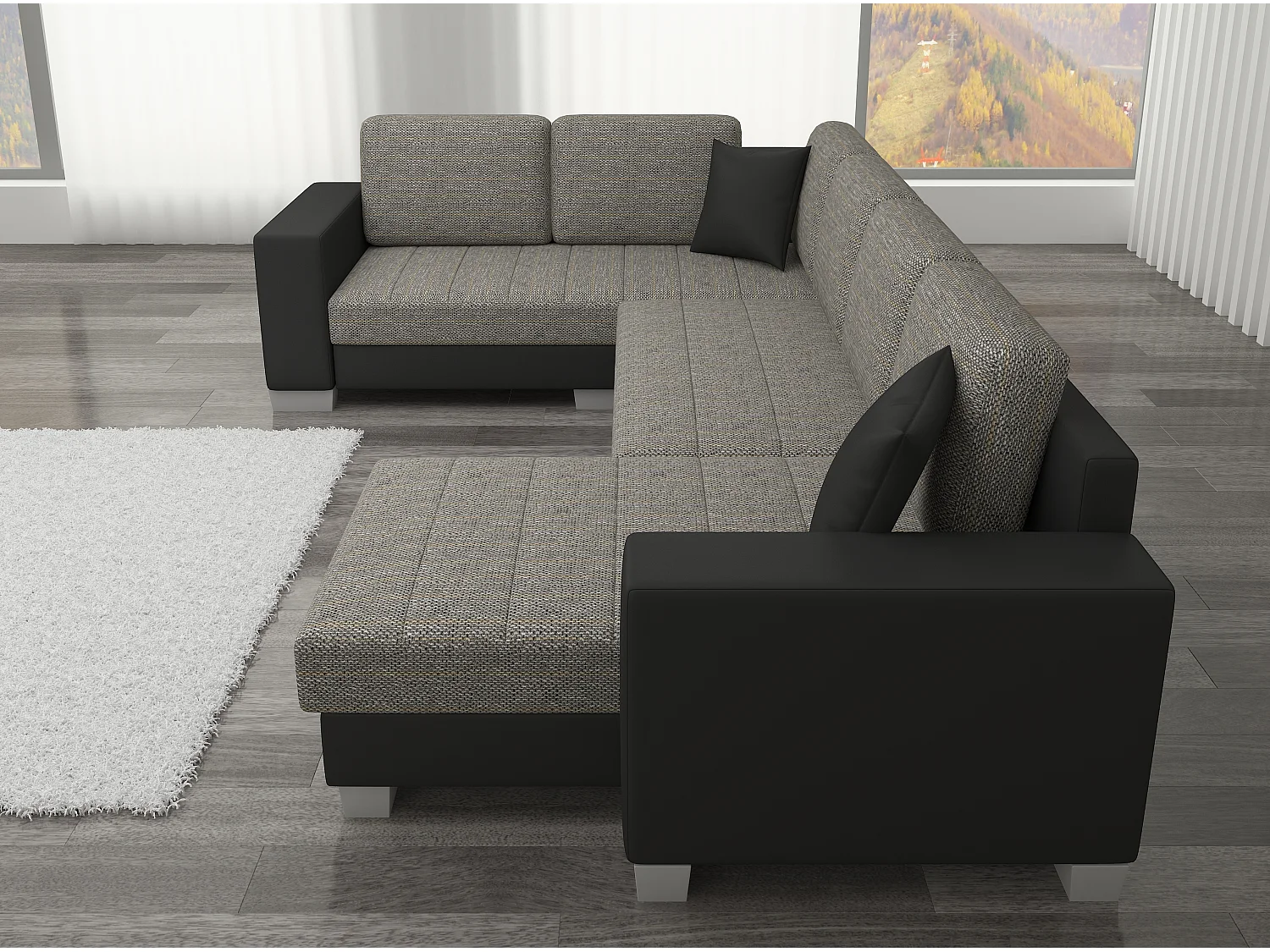 Canapé U convertible tissu gris foncé coffre de rangement à droite Marry 321cm