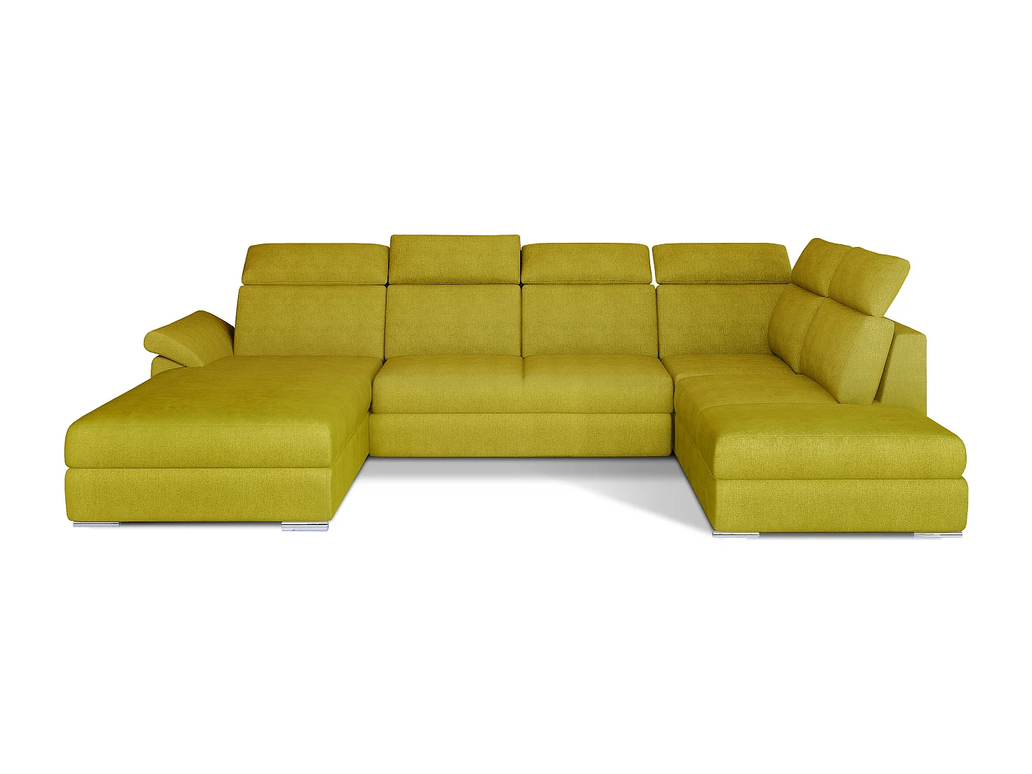Canapé panoramique convertible tissu jaune coffre de rangement à gauche Levano 330cm