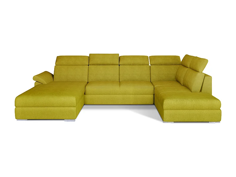 Canapé panoramique convertible tissu jaune coffre de rangement à gauche Levano 330cm