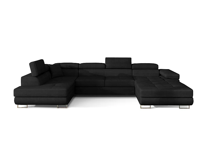 Canapé panoramique velours noir convertible avec coffre de rangement Romano 345cm-Coffre de rangement à droite