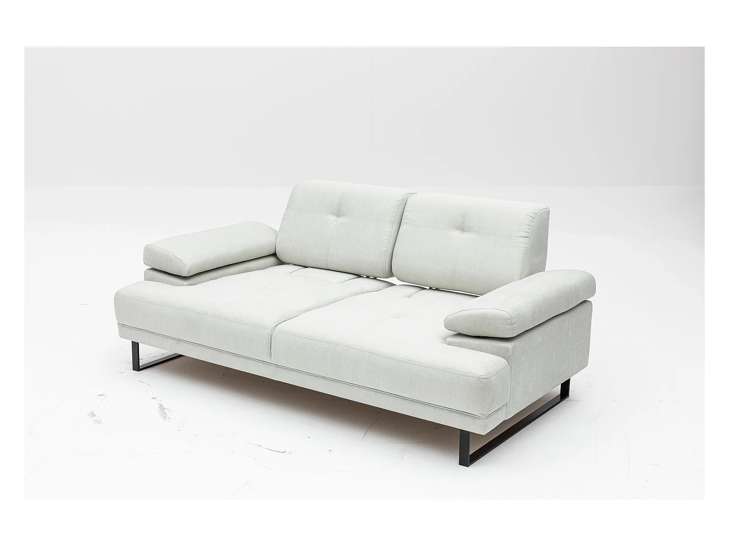 Canapé droit moderne 2 places tissu doux beige clair pieds métal noir Kustone 199cm