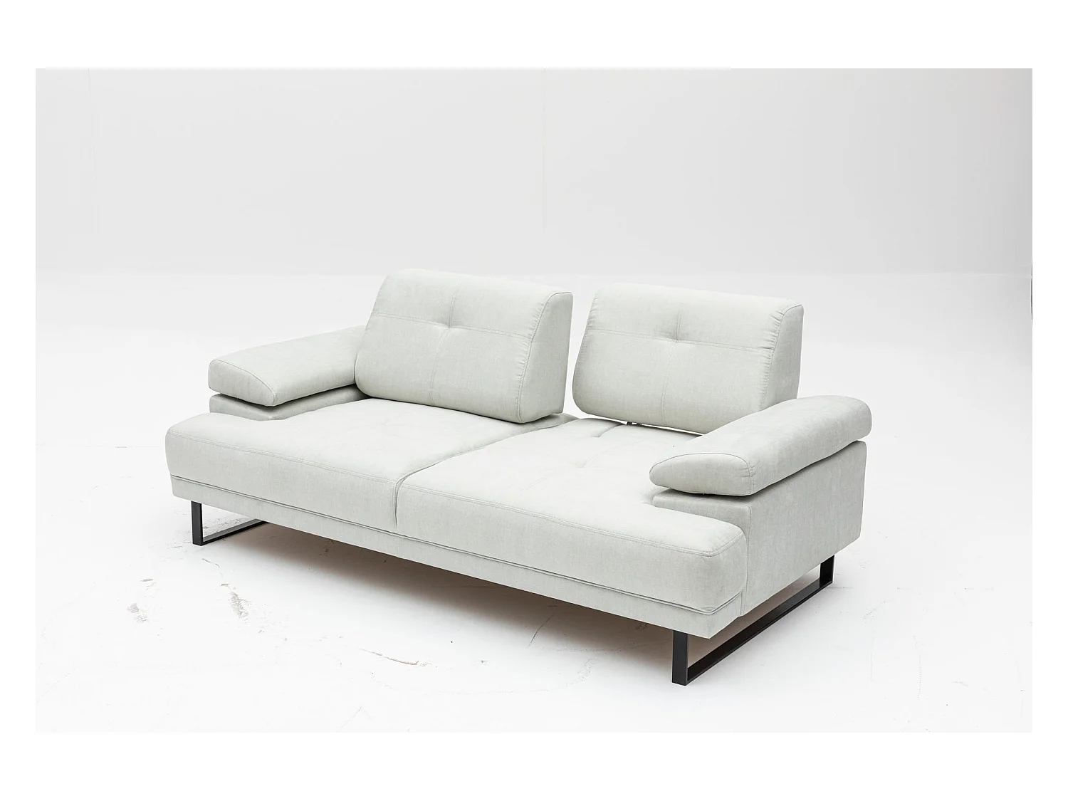 Canapé droit moderne 2 places tissu doux beige clair pieds métal noir Kustone 199cm