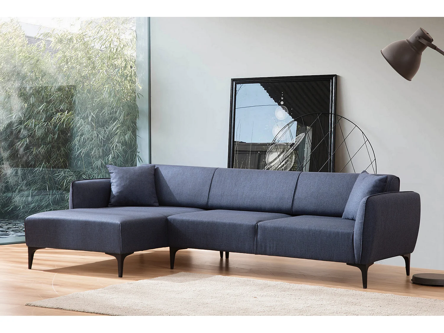 Linker hoekbank Bellano blauw stof 270 cm