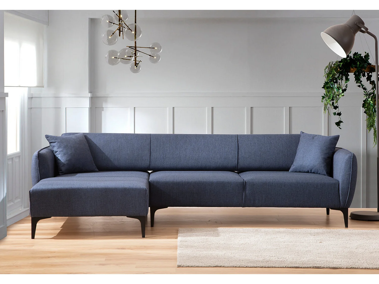 Linker hoekbank Bellano blauw stof 270 cm