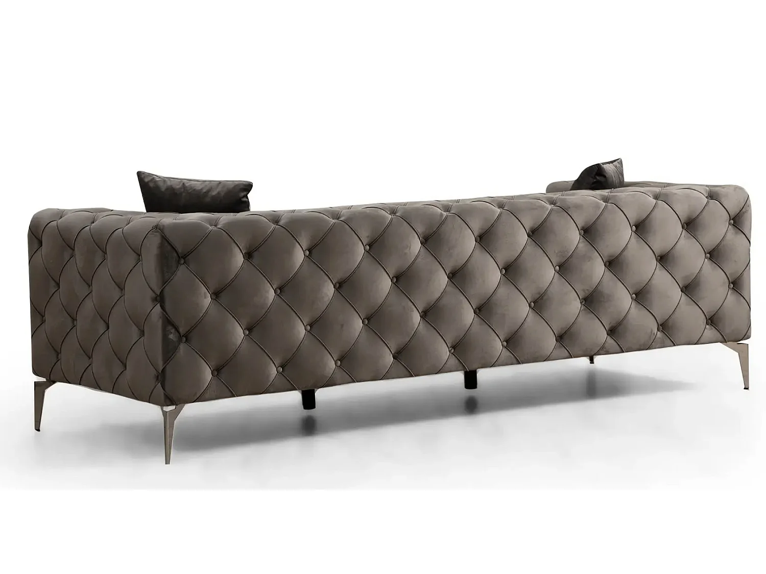 Canapé 3 places capitonné velours gris foncé et pieds chromés Herakles 237cm