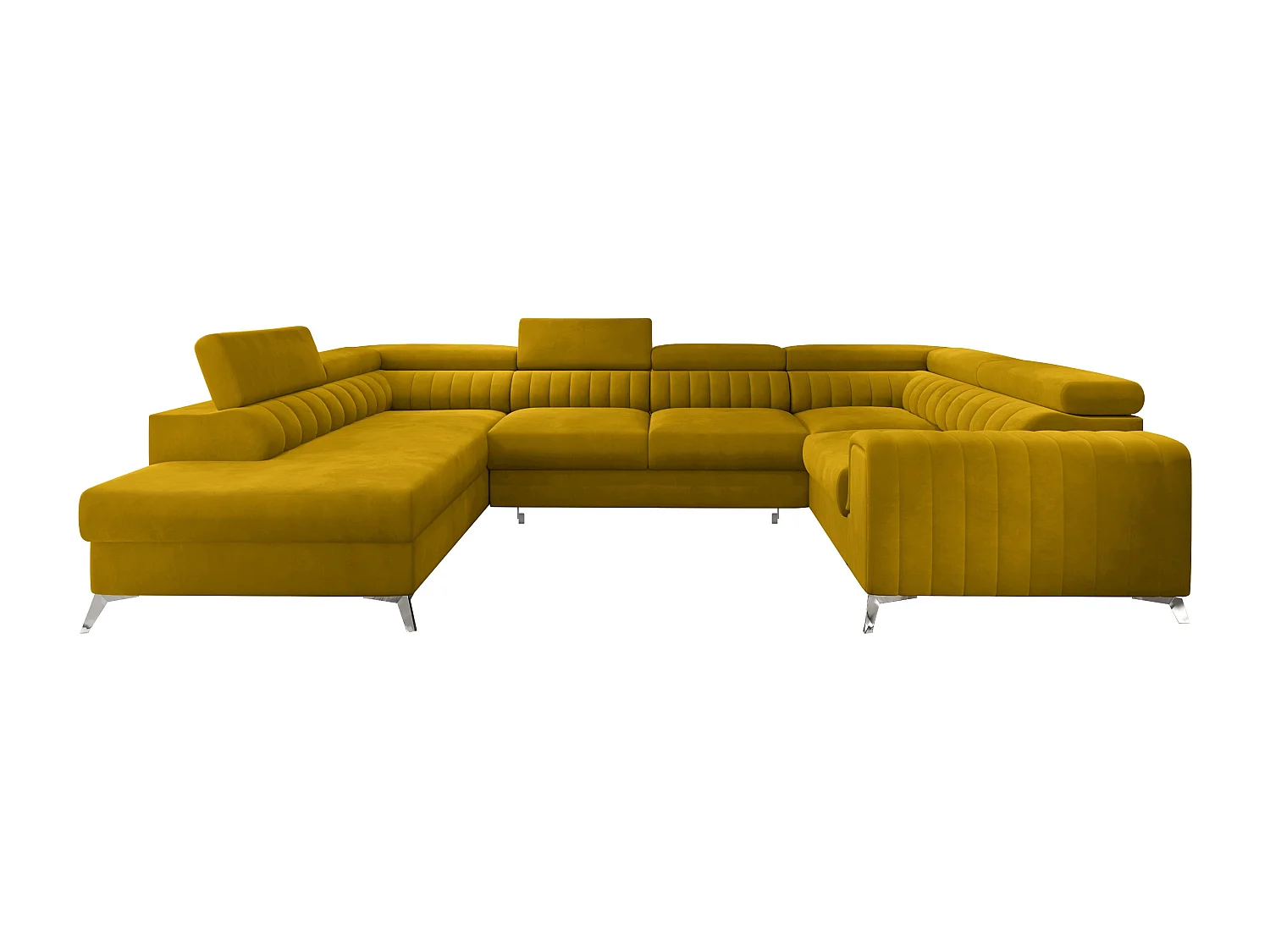 Canapé panoramique convertible velours jaune avec coffre de rangement Louve 340cm-Coffre de rangement à gauche