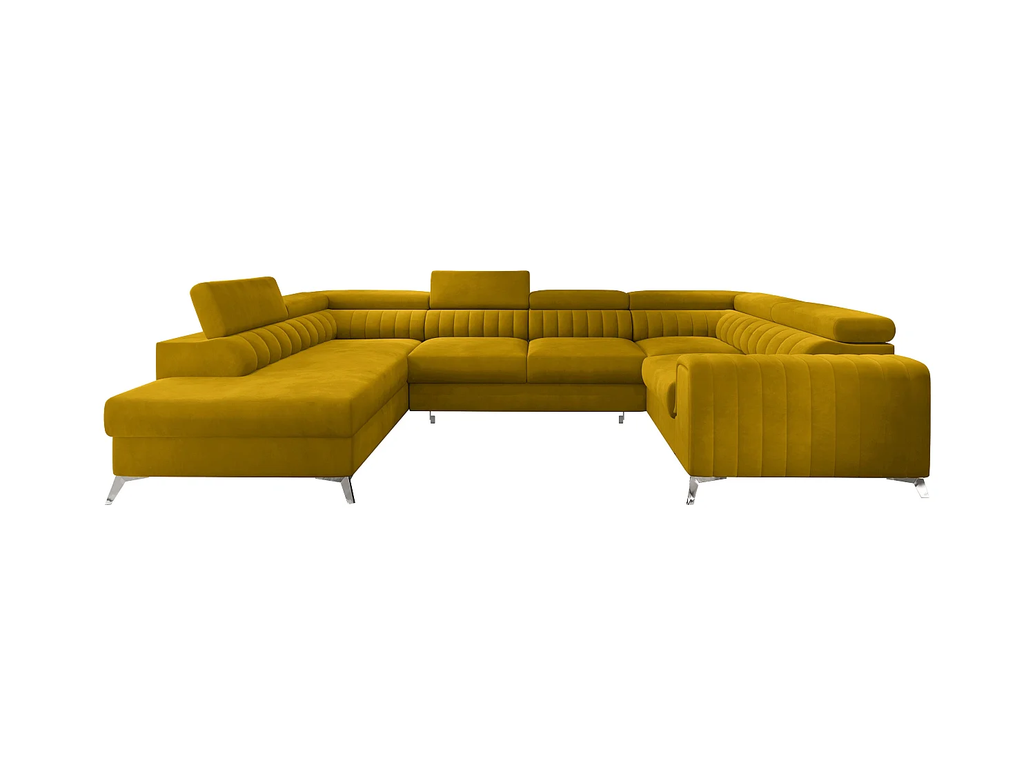 Canapé panoramique convertible velours jaune avec coffre de rangement Louve 340cm-Coffre de rangement à gauche