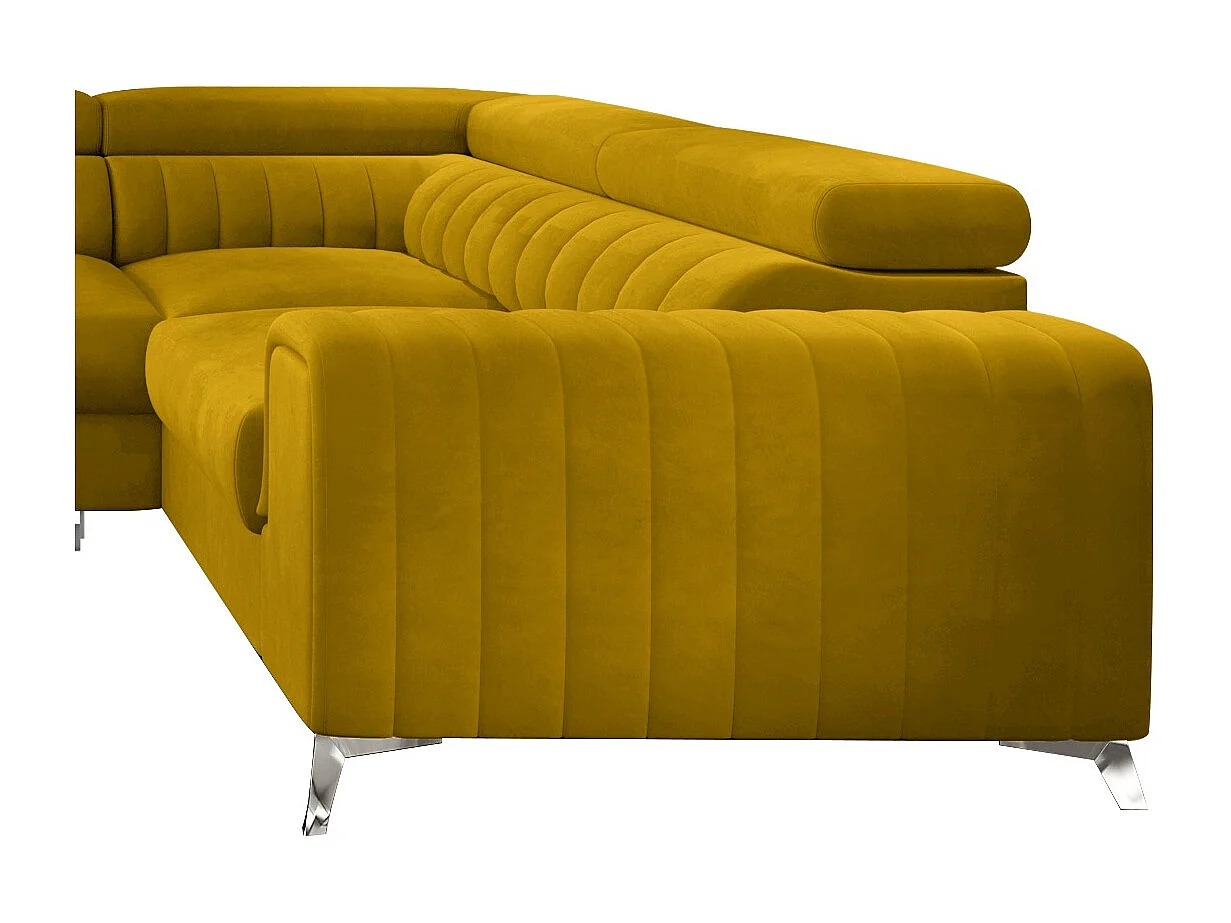 Canapé panoramique convertible velours jaune avec coffre de rangement Louve 340cm-Coffre de rangement à gauche