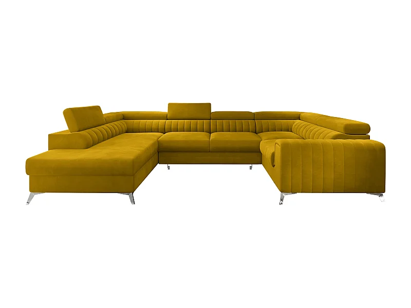 Canapé panoramique convertible velours jaune avec coffre de rangement Louve 340cm-Coffre de rangement à gauche