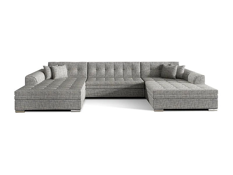 Grand canapé panoramique convertible tissu gris chiné Vira 359cm