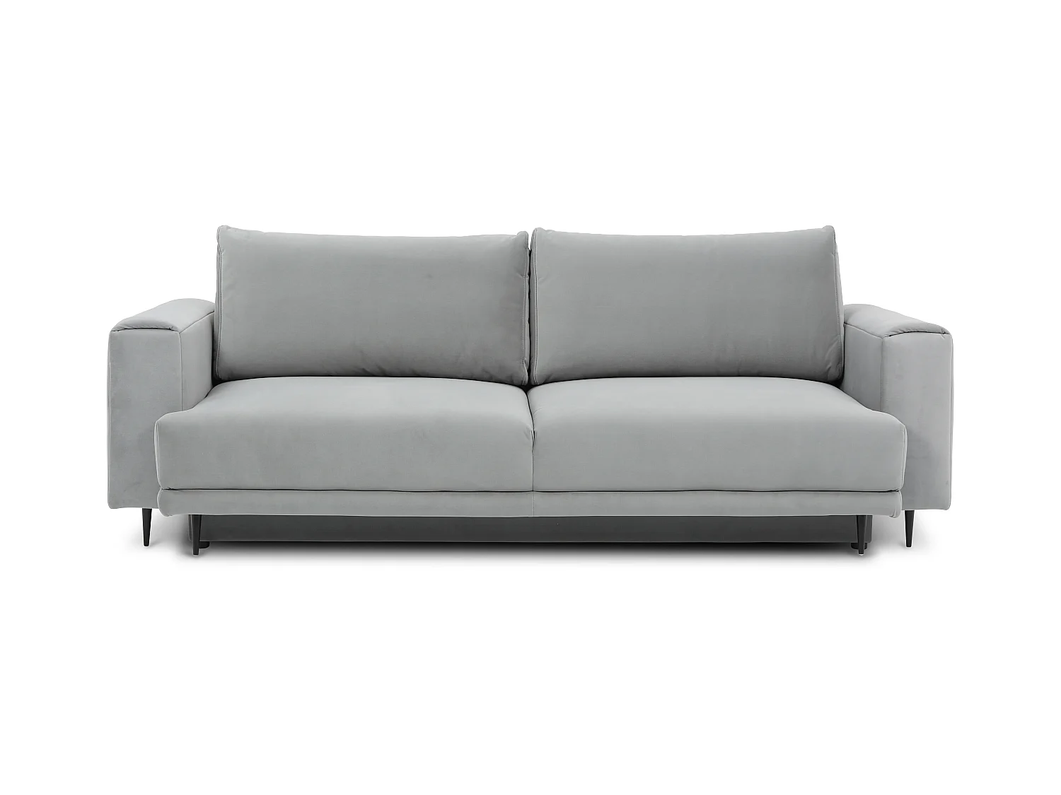 Canapé convertible design 4 places velours gris clair et pieds métal noir Arkia 260cm