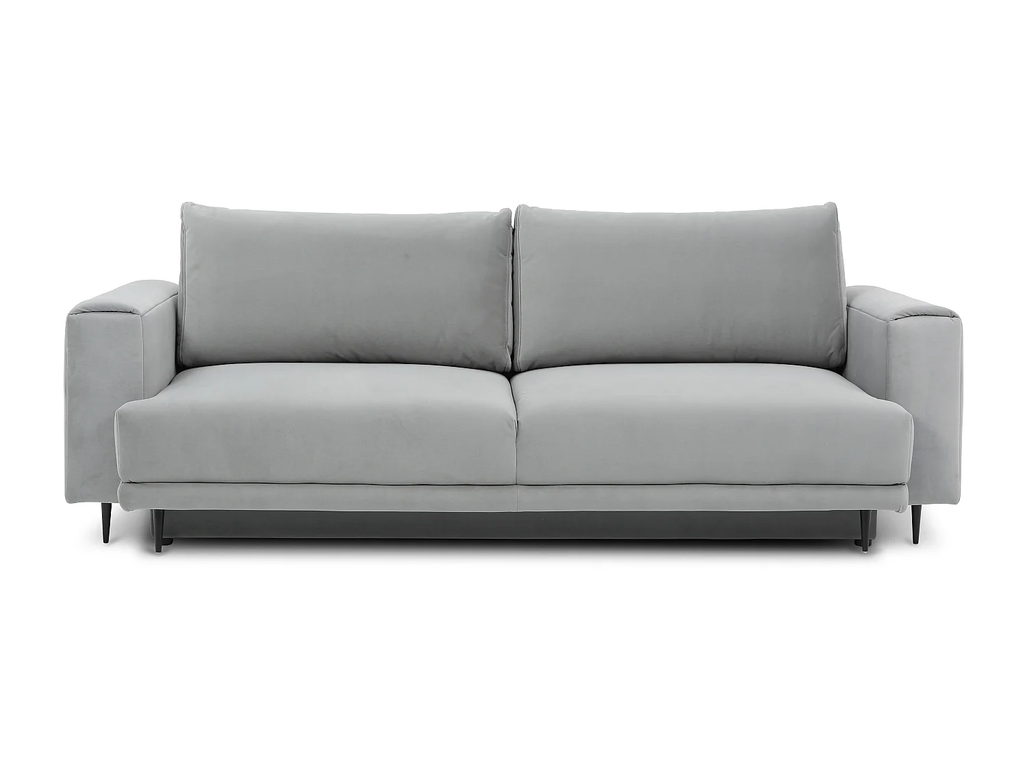 Canapé convertible design 4 places velours gris clair et pieds métal noir Arkia 260cm